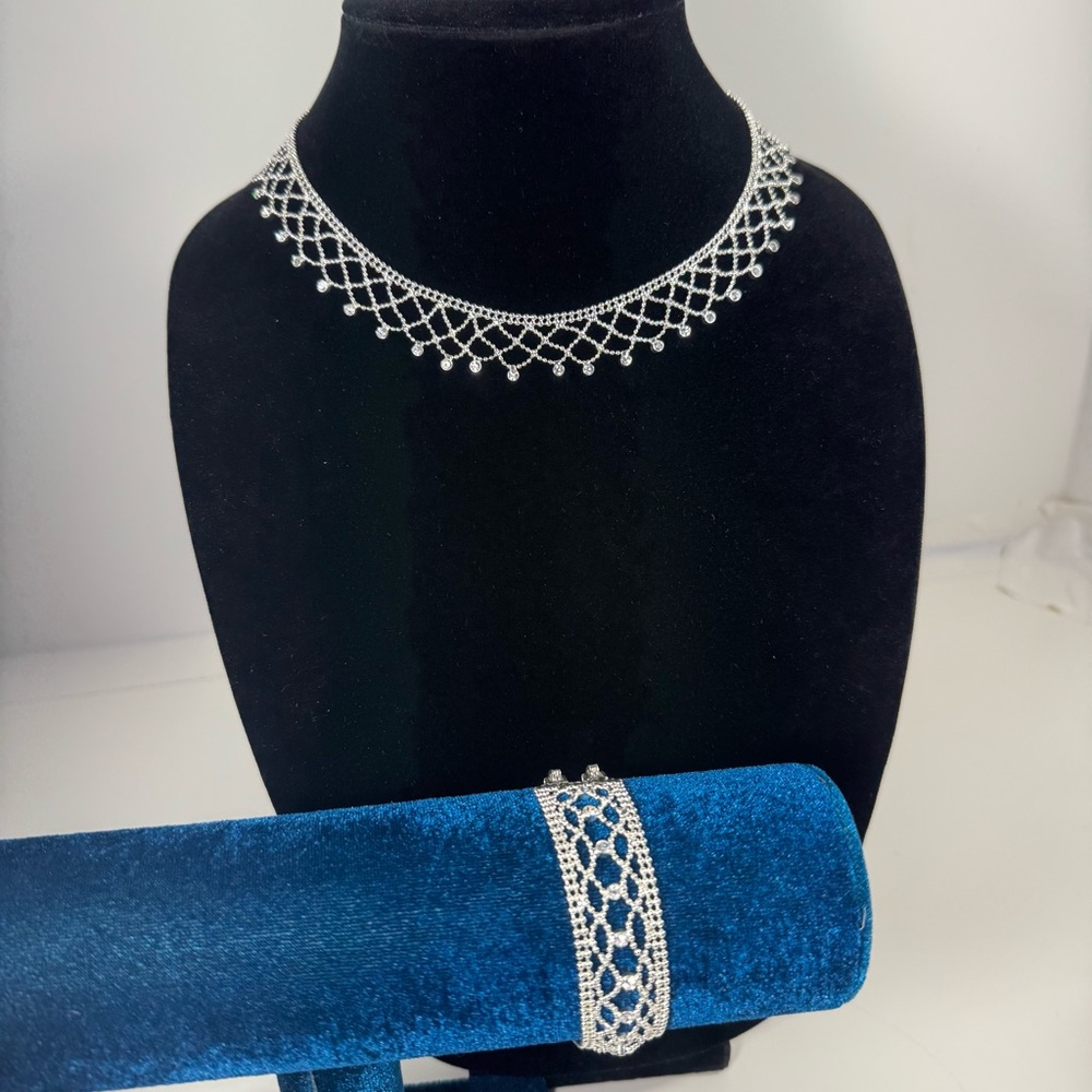 Givenchy Crystal Choker Necklace & Bracelet Set Silver